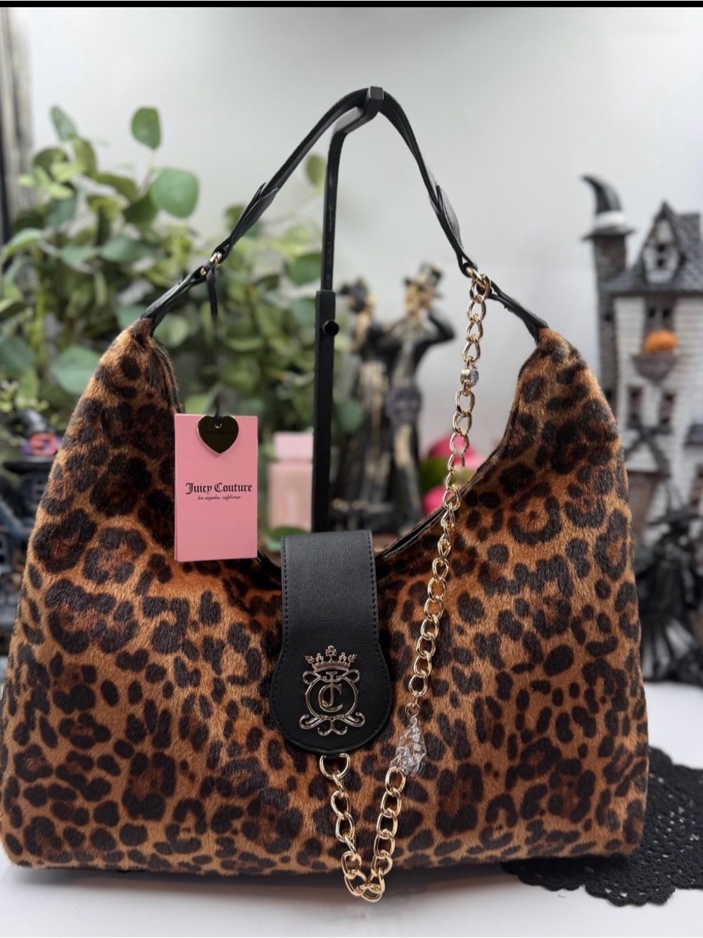 juicy couture royal crest leopard faux fur coho hobo shoulder bag nwt